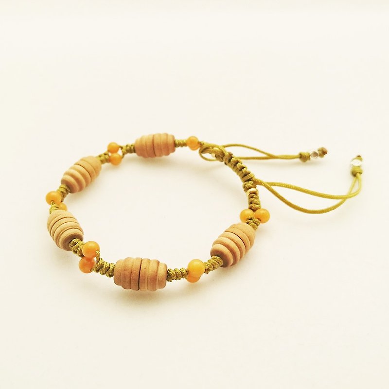印度檀香木珠手鍊--黃礦石--芥茉黃色款 - 手鍊/手環 - 木頭 黃色