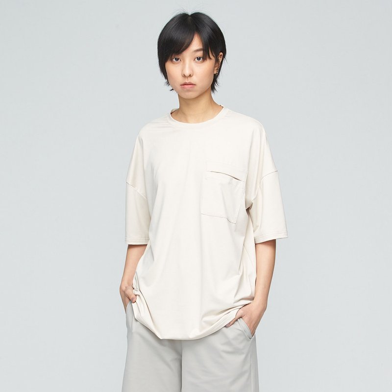 Reboot-甦活機能寬版口袋上衣(中性)-朦卡其 - 女上衣/長袖上衣 - 聚酯纖維 白色