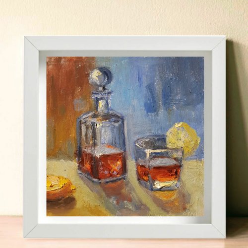 ウイスキー絵画静物オリジナルアートレモン絵画印象派アート8×8