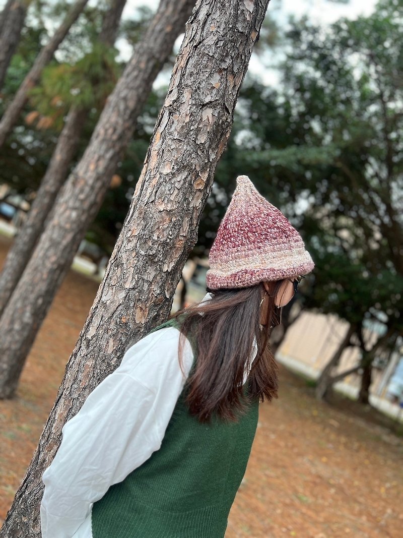 【Rabbit Belle】秋冬オールマッチとんがり帽子手編み/栗帽子/玉ねぎ帽子/エルフ帽子-レッド - 帽子 - ウール ホワイト
