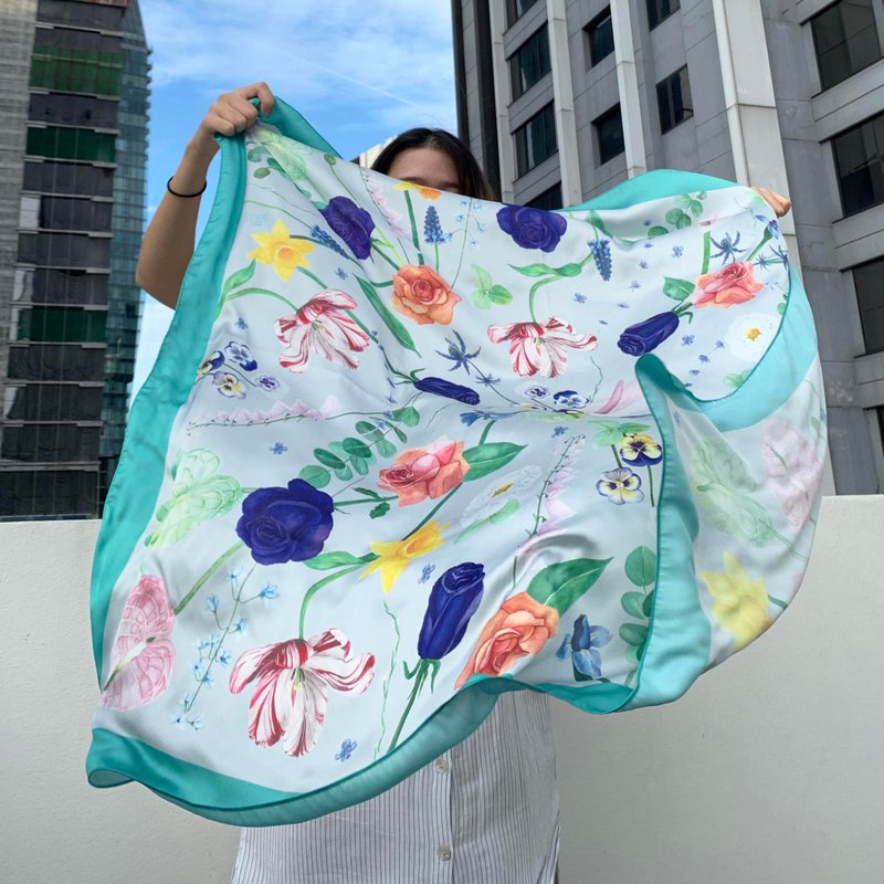 Scarf : silk satin ttq scraf : Mint - 絲巾 - 絲．絹 綠色