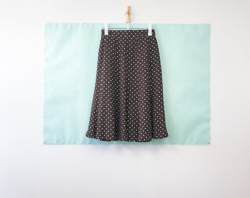 …{Acorn Girl::Vintage half skirt} Dark brown lined white water jade skirt over the knee - Skirts - Other Materials Brown