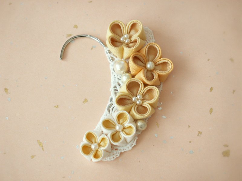 【New】 Earhook made from knobwork old cloth · Yellow - Earrings & Clip-ons - Silk Yellow