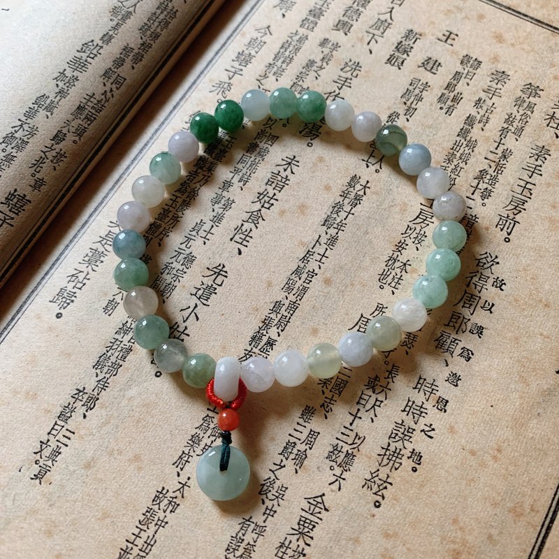 船兒青。天然緬甸翡翠手鏈 玉石小平安扣編織吊墜手繩文藝古典 - 手鍊/手環 - 玉石 綠色