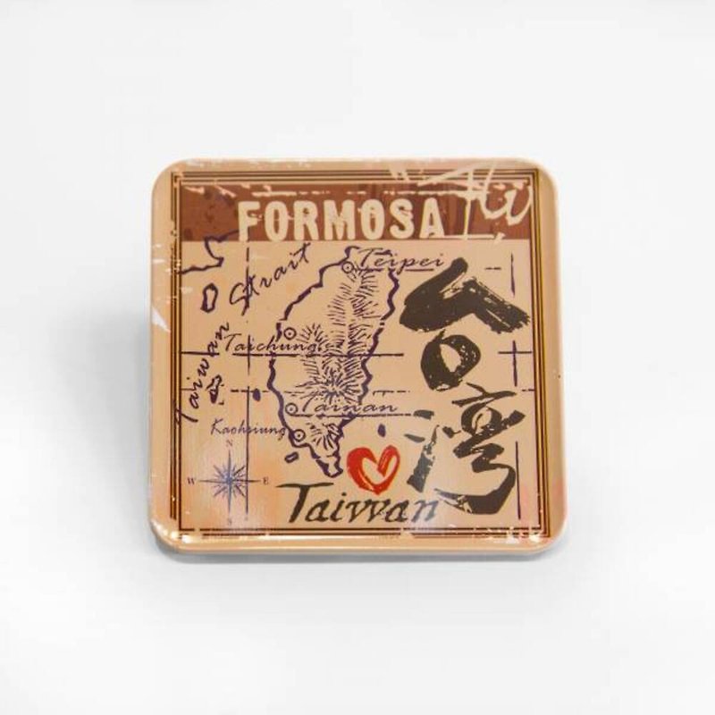 Ancient map [Taiwan impression square coaster] - Coasters - Other Metals Khaki