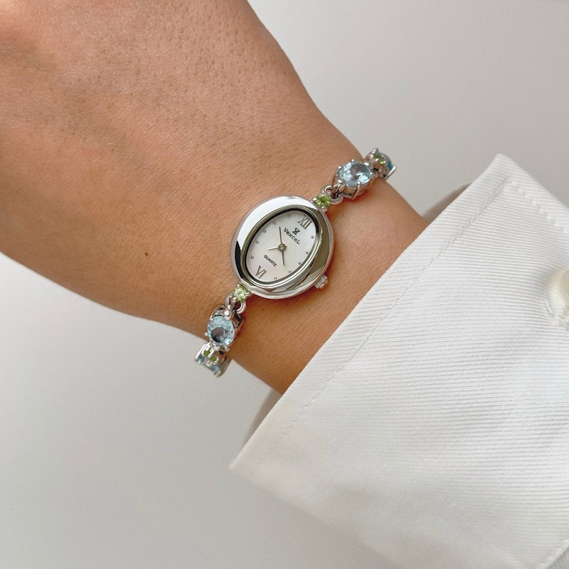 Vexcel Silver Tone Bracelet Watch With Blue And Green Gemstones - 女錶 - 其他金屬 