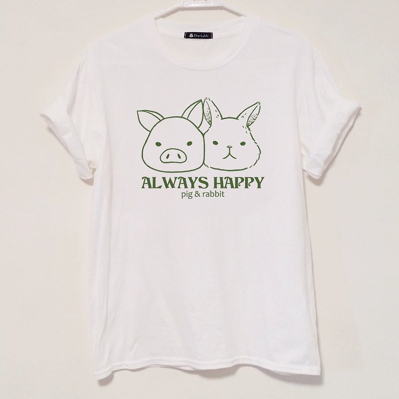 豚と白のウサギ-オリジナルのイラスト入りTシャツ/半袖トップ