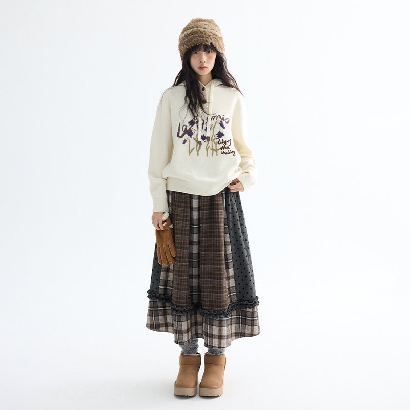 羊毛拼接格紋半裙|裙子|秋款|Sora-1961 - 裙子/長裙 - 羊毛 