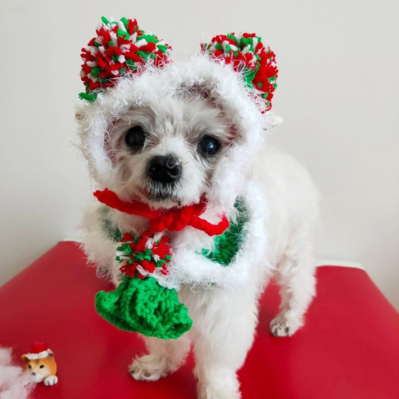 Christmas2020 Christmas Limited-Girls Celebrating Christmas-Pet Dog Cat Hat/Scarf - ชุดสัตว์เลี้ยง - ผ้าฝ้าย/ผ้าลินิน สีแดง