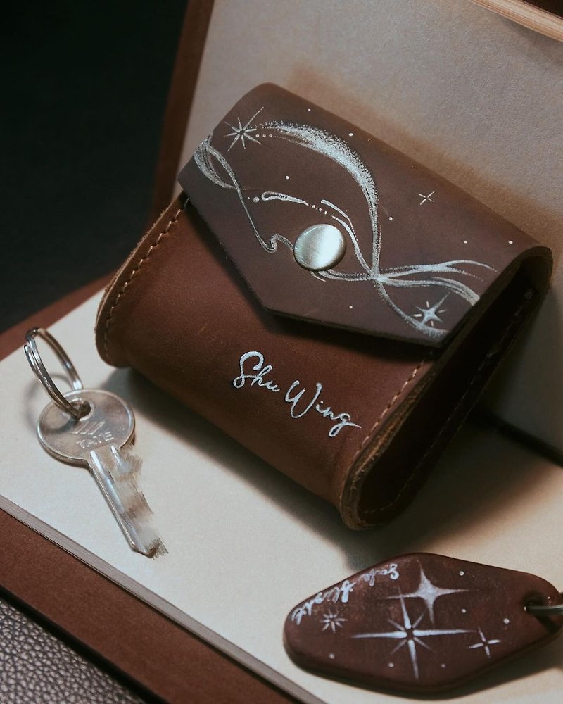 【Customised】 Tattooed leather purse, minimal leather clip, card bag - Coin Purses - Genuine Leather 