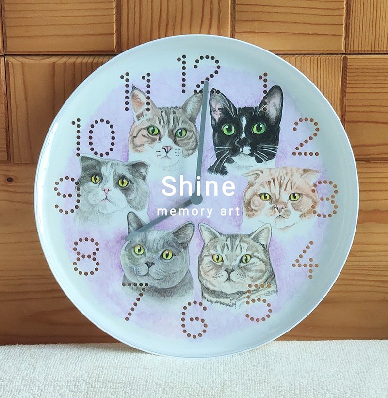 Customized hand-painted pet cat wall clock - four or more - Customized Portraits - Plastic 