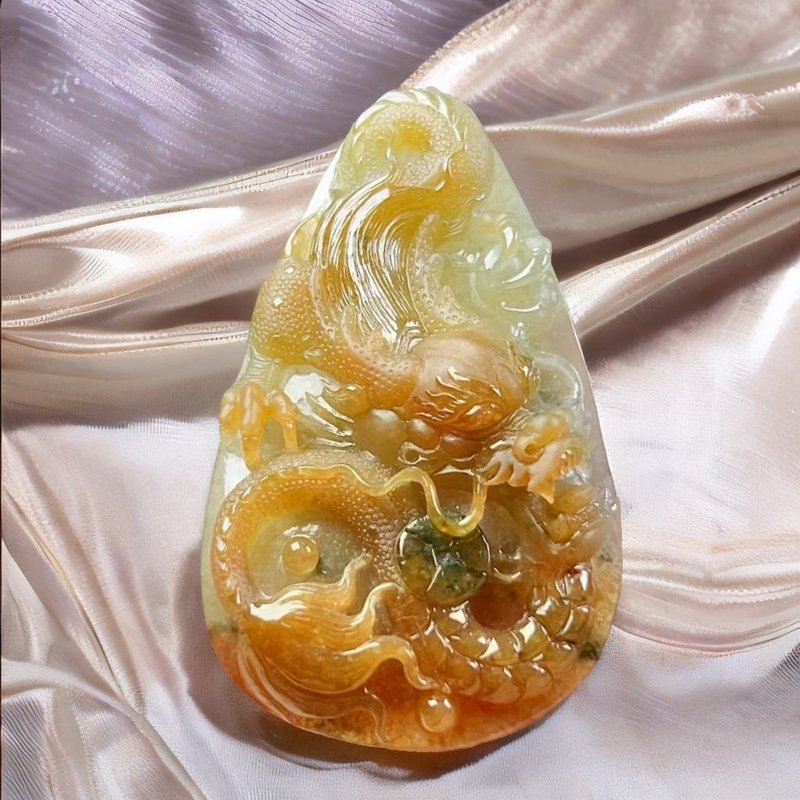 冰三彩翡翠精雕霸王龍牌 | 天然緬甸玉翡翠A貨 | 送禮 - 項鍊 - 玉石 多色
