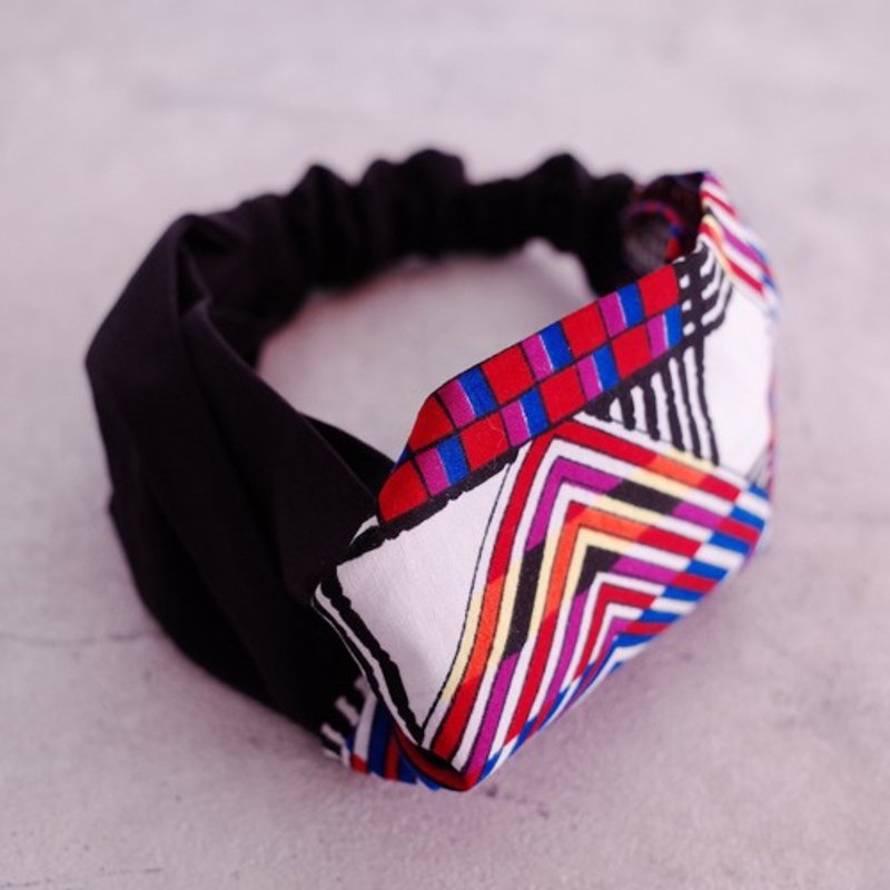 African print cloth and hair band made of traditional Japanese cloth Banshu weave - Hair Accessories - Cotton & Hemp Pink