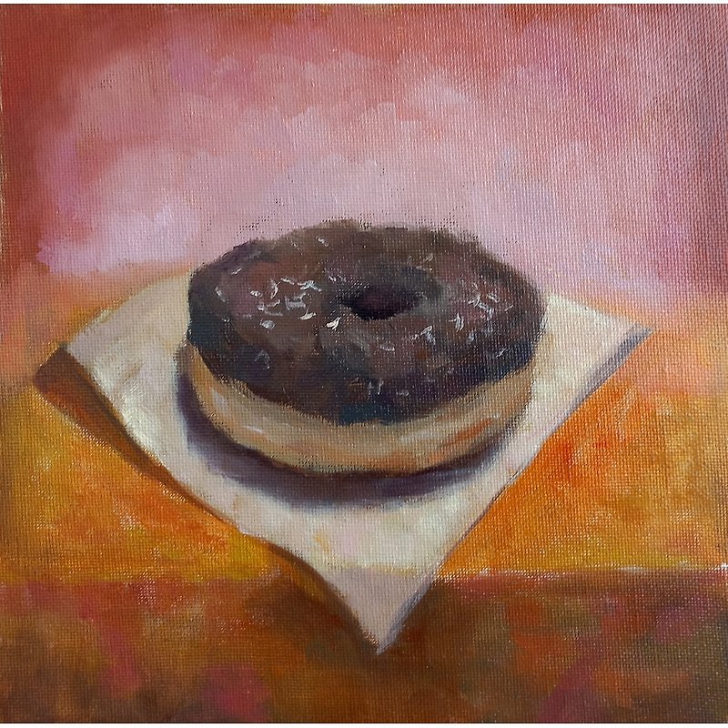 Donut Painting Food Original Art Doughnut Wall Art - 海報/掛畫/掛布 - 其他材質 多色