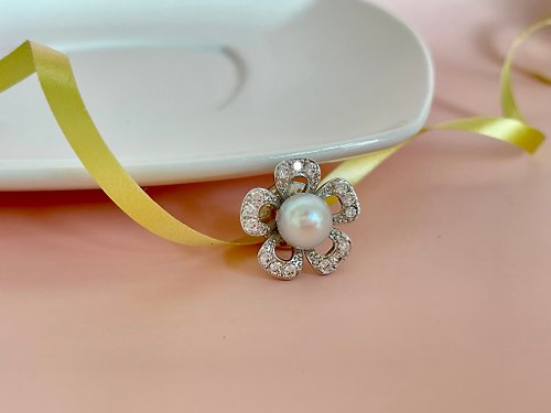 Athena珍珠設計 花朵 天然海水珍珠 akoya 真多麻 胸針/袖扣