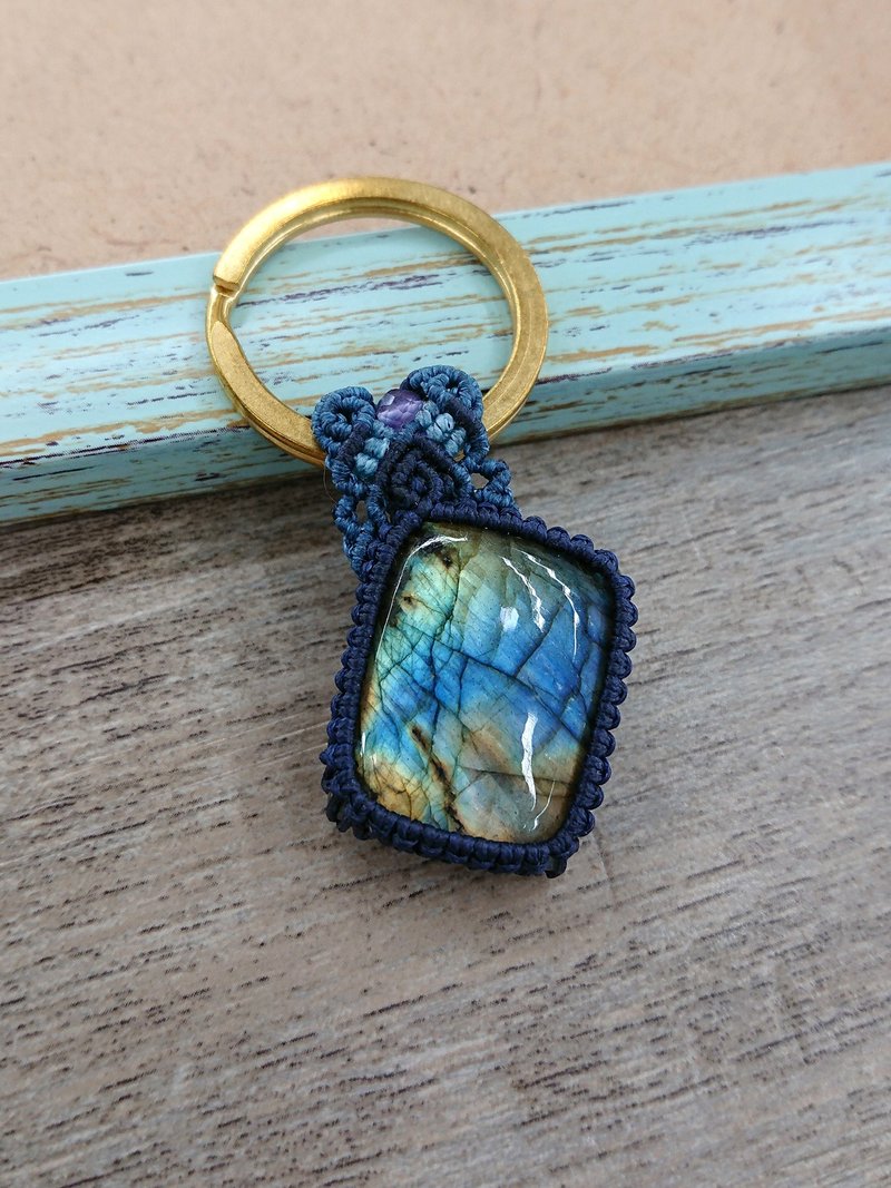 KC02- South American wax woven brass drawn stone keyring - ที่ห้อยกุญแจ - วัสดุอื่นๆ สีน้ำเงิน