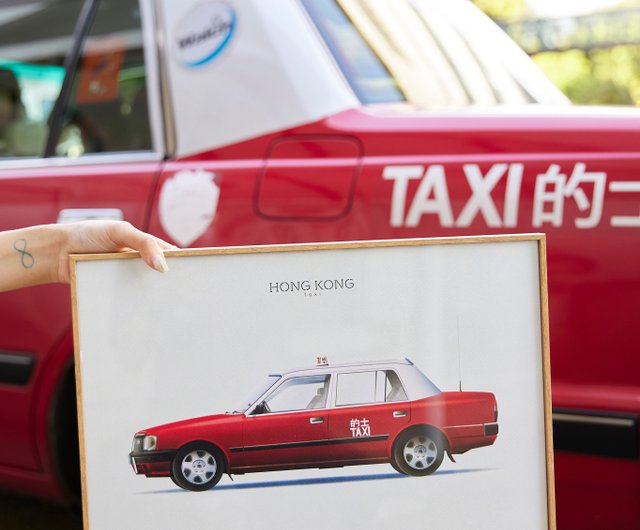 クリスタルペインティング 赤いタクシー 60×80cm 1980～1990年代の香港タクシーのクラシックモデル、オリジナル