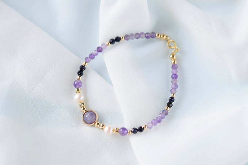 Lavender。Amethyst Goldstone Lepidolite Pearl Natural Stone Bracelet - Bracelets - Crystal Purple