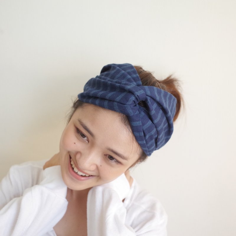 Blue is the warmest color hat elastic pole towel Wide / handmade hair band - Hair Accessories - Cotton & Hemp Blue