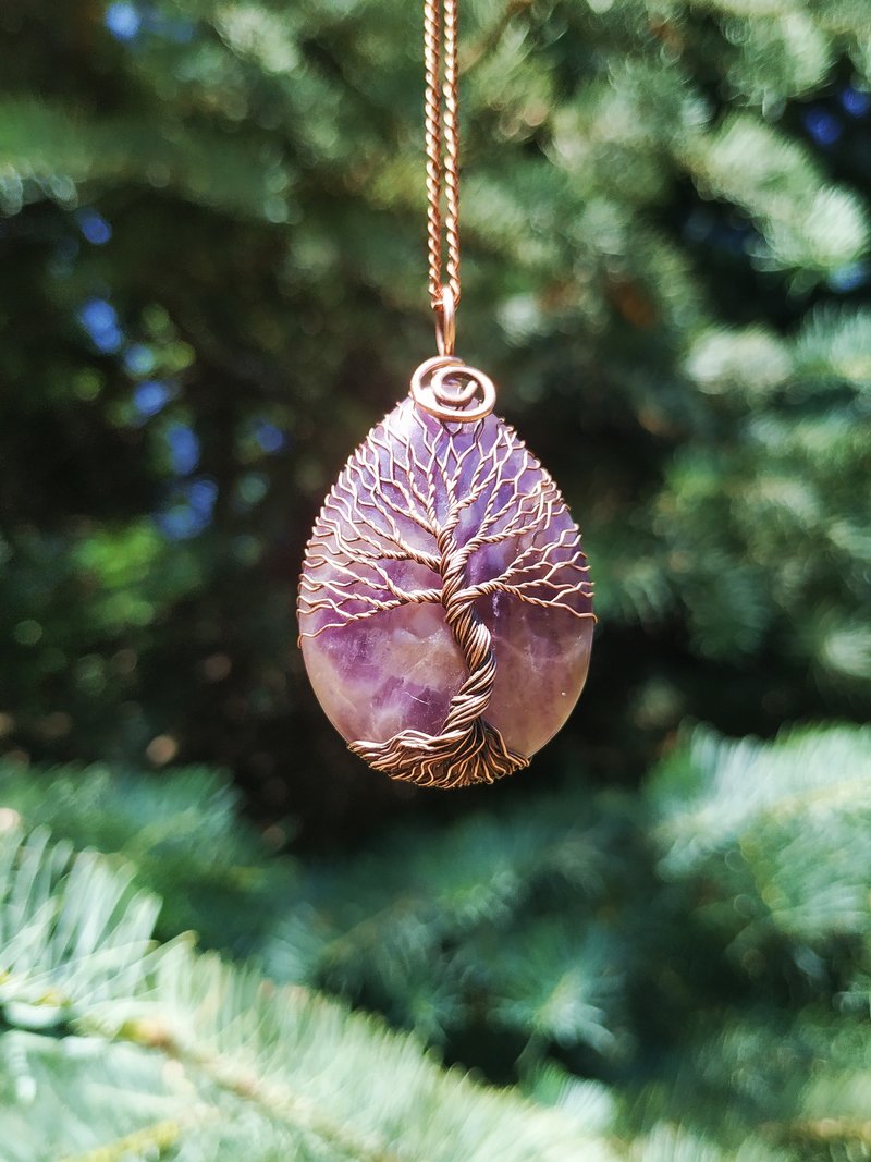 Yggdrasil Pendant: Amethyst Necklace for Pisces Zodiac, Birthstone Necklace - 項鍊 - 寶石 紫色