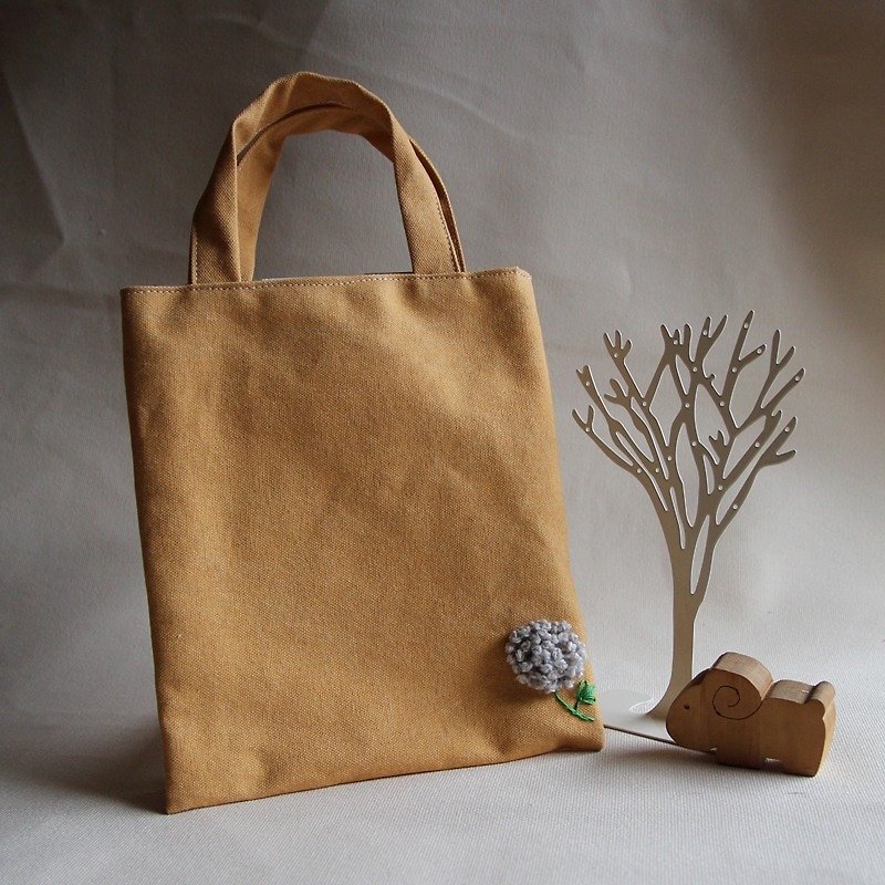 Cotton Fabric: Canvas  bag,Knitting flower, yellow - กระเป๋าถือ - ผ้าฝ้าย/ผ้าลินิน สีเหลือง