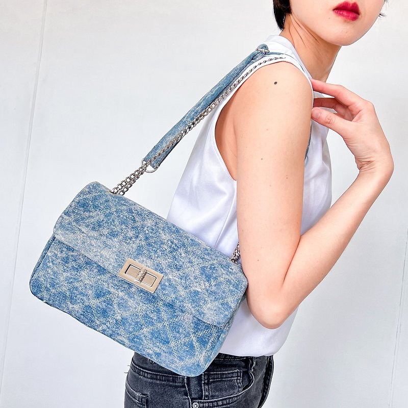 Classic flap bag-100% upcycled from jeans - Messenger Bags & Sling Bags - Eco-Friendly Materials Blue