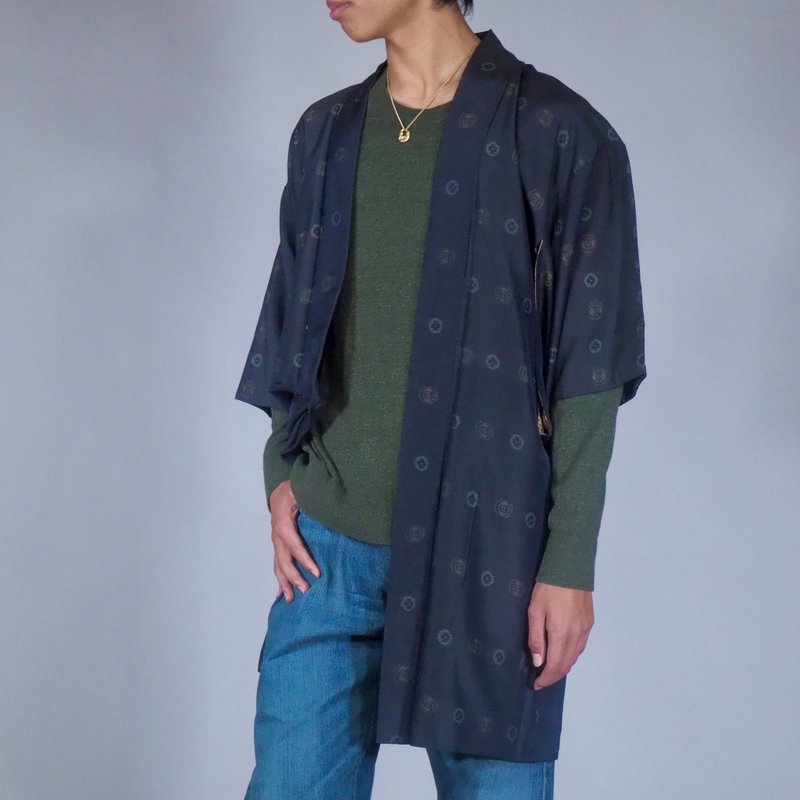 【日本製】Dark blue long Haori mens, auspicious pattern, gift for him/ her - Unisex Hoodies & T-Shirts - Silk Blue