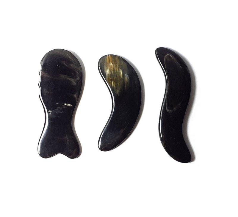 Set 3 Pcs Face Body SPA Buffalo Horn Gua Sha Body Relaxing Scraping Massage - อุปกรณ์เสริมความงาม - วัสดุอีโค สีดำ