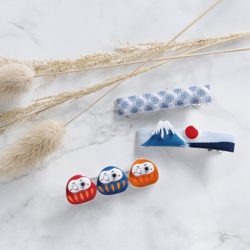 Blue and white porcelain/Dharma/Mount Fuji hairpin - เครื่องประดับผม - พลาสติก สีน้ำเงิน