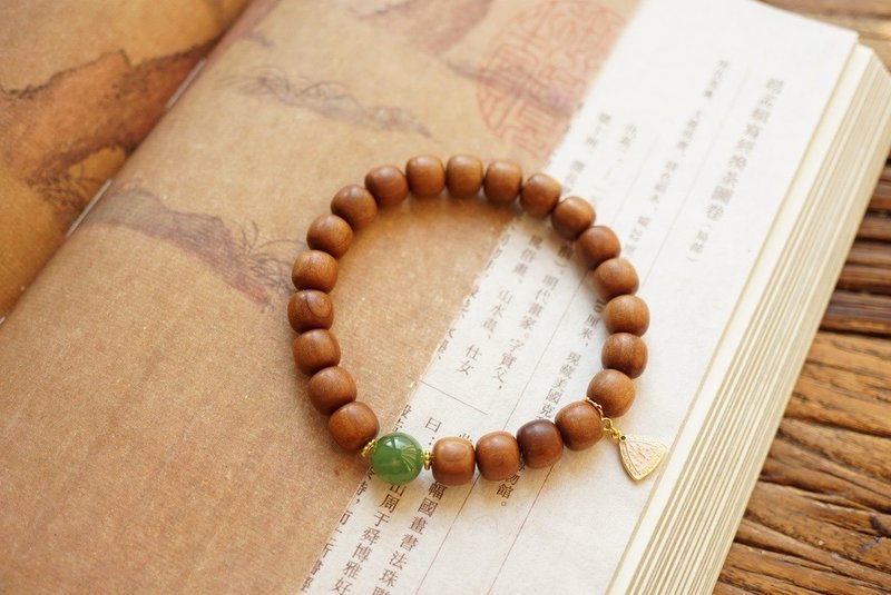 原生老山檀 碧玉琺瑯心經吊墜設計單圈手串手持s - 手鍊/手環 - 木頭 咖啡色