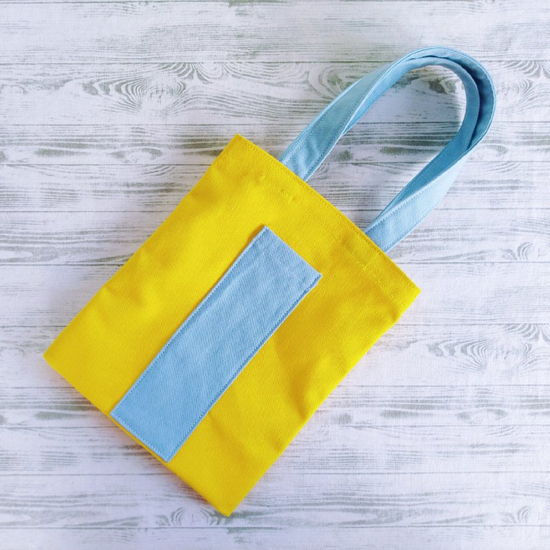 Warm yellow retro blue environmental protection universal canvas bag iceba cup bag beverage bag water bottle bag small bag - ถุงใส่กระติกนำ้ - ผ้าฝ้าย/ผ้าลินิน สีเหลือง