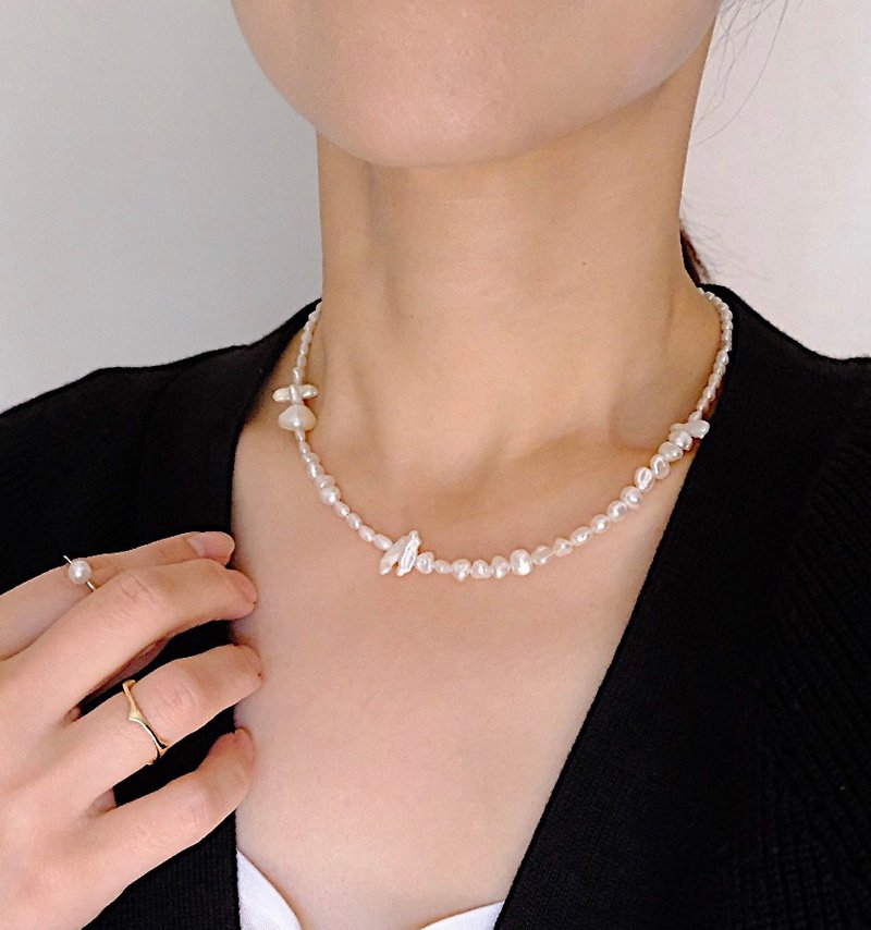 mixed pearl necklace - สร้อยคอ - ไข่มุก ขาว