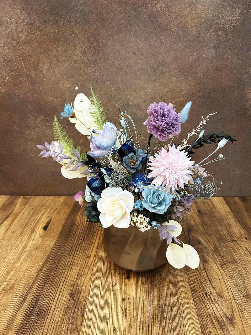 *定義* 開幕花禮 迎賓花禮 永生桌花 香氛桌花 祝賀花禮 - 乾燥花/永生花 - 瓷 藍色