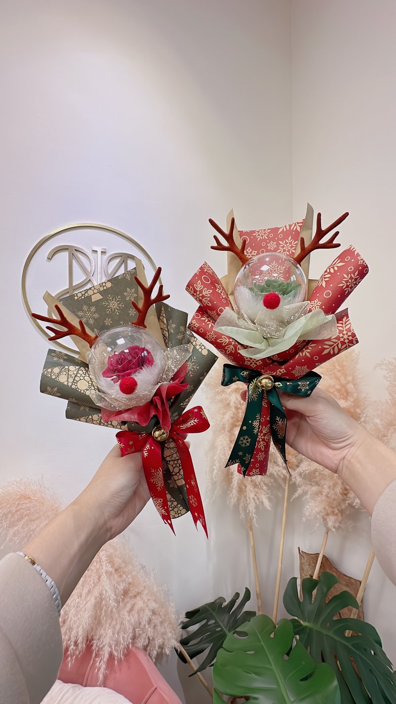 Christmas Reindeer/Bobo Ball Everlasting Rose Bouquet - Dried Flowers & Bouquets - Plants & Flowers 