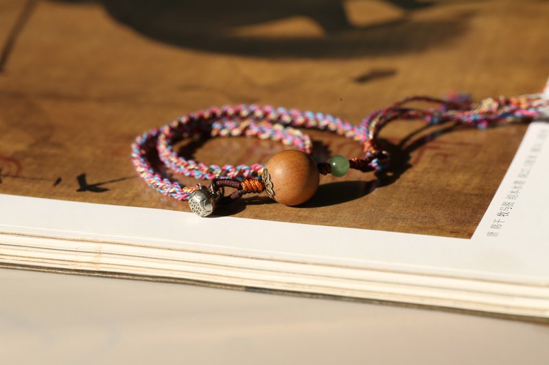 [Sandalwood bracelet] 2 circles/adjustable size/cotton and linen rope hand-woven bracelet/vintage - Bracelets - Wood Khaki