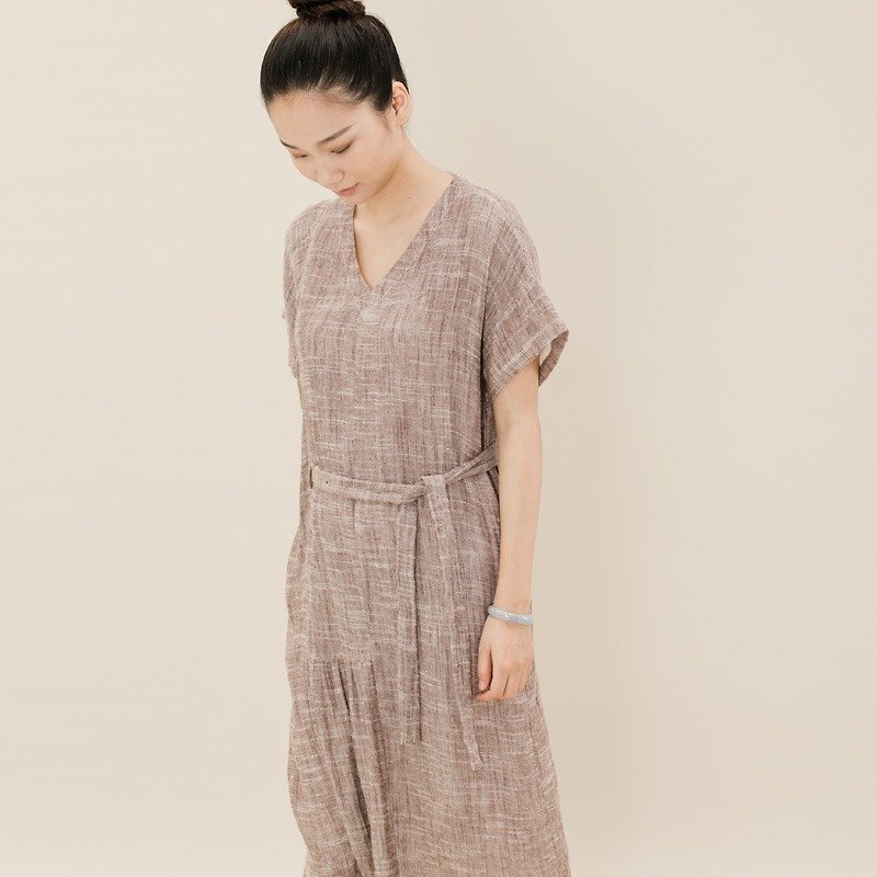 BUFU washed oversize long dress with belt   D160506 - ワンピース - コットン・麻 レッド