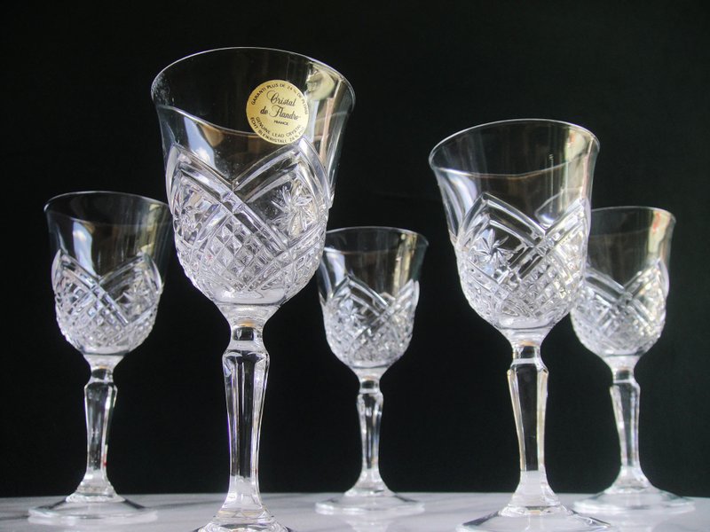 【老時光 OLD-TIME】早期二手法國水晶玻璃杯組(一組五杯) - 擺飾/家飾品 - 其他材質 