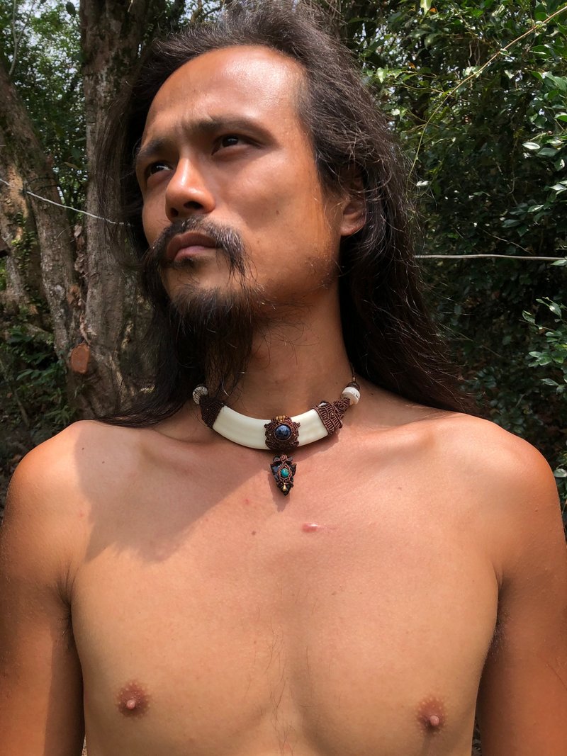 黑曜石 彼得石部落獸骨圖騰項鍊 - 項鍊 - 寶石 