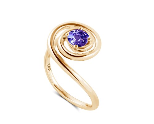 Majade Jewelry Design 坦桑石螺旋求婚戒指 14k黃金獨特結婚戒指 極簡另類訂婚指環