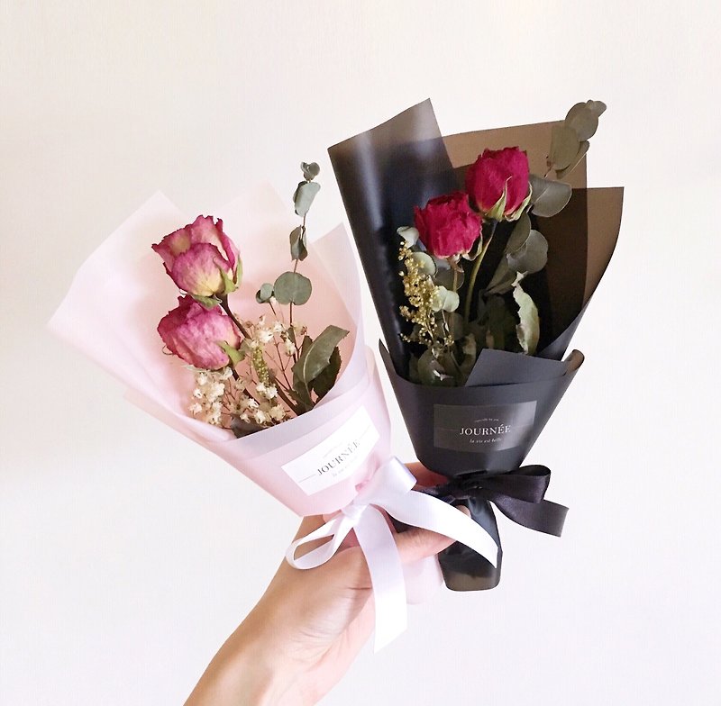 {Journee} dried roses black / pink; dried bouquet of Valentine's Day gift birthday gift decorations anniversary - ตกแต่งต้นไม้ - พืช/ดอกไม้ 