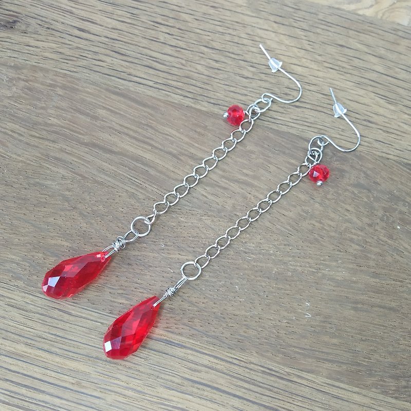 Anime earrings with red crystal and cross charm. Vampire earrings. Goth earrings - Earrings & Clip-ons - Other Materials Red