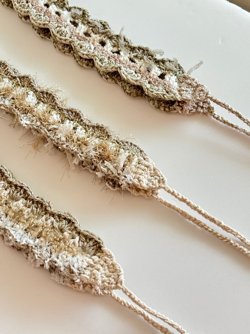 Fallen leaves and withering series hand-woven headband 1 - ที่คาดผม - ผ้าฝ้าย/ผ้าลินิน สีกากี