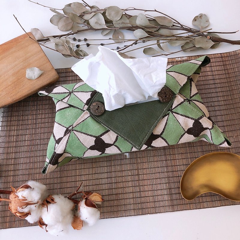 Shimamori House / Tissue Cover - Storage - Cotton & Hemp Green
