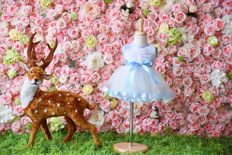 ブルーの花のレースのドレス - 出産祝い用贈物 - コットン・麻 