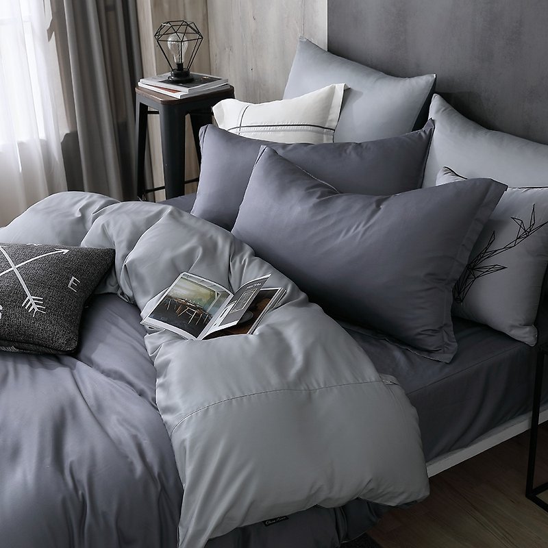 DR5000 TWINS 藍灰X灰/莫代爾棉/床包枕套組/床包被套組/台灣製 - 床包/寢具 - 其他材質 