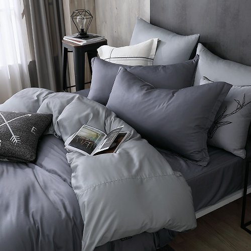 OLIVIA 原創設計寢具 DR5000 TWINS 藍灰X灰/莫代爾棉/床包枕套組/床包被套組/台灣製