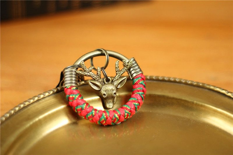 [UNA- excellent Na hand-made] Christmas glitter limit shall keychain (small) 5.3 reindeer head {UNA} Christmas / key ring / exchanging gifts / Christmas Limited / hand-woven - ที่ห้อยกุญแจ - โลหะ สีแดง
