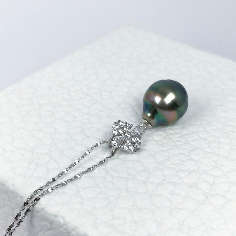 Natural Peacock Tahitian Drop Pearl 925 Sterling Silver 18in Ribbon Necklace - Necklaces - Pearl Green