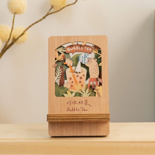 遊木時光 woodtime 【微風景手機架-珍珠奶茶】臺灣紀念品 / 名片座 / 辦公小物