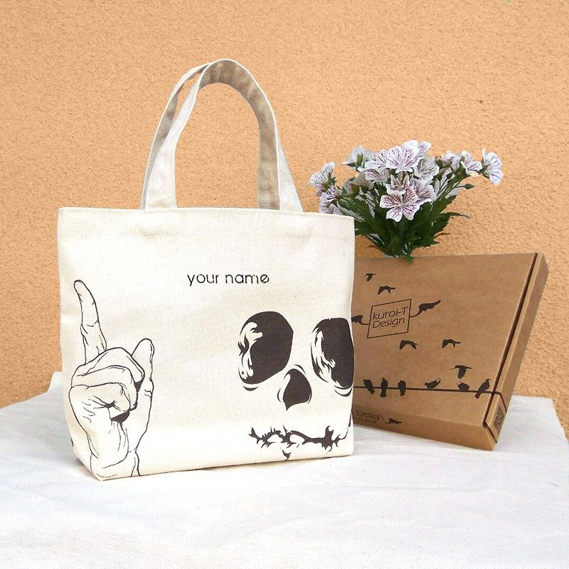 [Mother's Day Gift] Customized Name-Skull Canvas / Handmade Handbag-Gift Tote - กระเป๋าถือ - ผ้าฝ้าย/ผ้าลินิน 